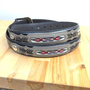 Western Black Leather And Embroidered Belt Silver 46 Unisex Cowboy Cowgirl